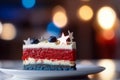 4th July Independence day slice of cake with red, blue and white colors and star sprinkles. Generative AI Royalty Free Stock Photo