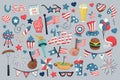 4th of July, Independence Day of the United States of America celebration illustrations, vector elements, symbols and objects. Royalty Free Stock Photo