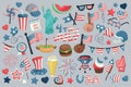 4th of July, Independence Day of the United States of America celebration illustrations, vector elements, symbols and objects. Royalty Free Stock Photo