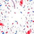 4th of July, Independence day - USA patriotic colors confetti. White, red and blue falling ribbons and stars.