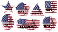 4th of July independence day of USA . Set of various grunge shape with america flag and liberty statue drawing design . Elements Royalty Free Stock Photo