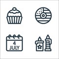 Th of july line icons. linear set. quality vector line set such as candles, th of july, cd