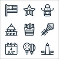 th of july line icons. linear set. quality vector line set such as , balloons, th of july, kite, french fries, capitol, apron,