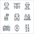 th of july line icons. linear set. quality vector line set such as baseball, rugby ball, television, candles, patriot, burger,