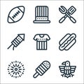 th of july line icons. linear set. quality vector line set such as eagle, ice cream stick, fireworks, hot dog, t shirt, fireworks