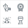 th of july line icons. linear set. quality vector line set such as grill, garlands, medal