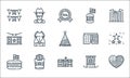 Th of july line icons. linear set. quality vector line set such as heart, white house, hotdog, usa, french fries, drum, shorts,