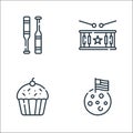 Th of july line icons. linear set. quality vector line set such as moon, cupcake, drum