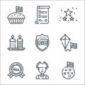 th of july line icons. linear set. quality vector line set such as moon, patriot, usa, kite, shield, candles, garlands, usa