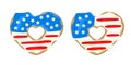 4th of July. National Donut Day. Independence Day. Set of donuts in the shape of the heart in colors of USA flag