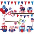 4th Of July Owl with Branch Collection Royalty Free Stock Photo