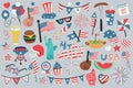 4th of July, Independence Day of the United States of America celebration illustrations, vector elements, symbols and objects. Royalty Free Stock Photo
