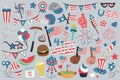 4th of July, Independence Day of the United States of America celebration illustrations, vector elements, symbols and objects. Royalty Free Stock Photo