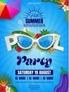 4th of july pool party poster. american independence background with sunglasses and inflatables