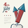 4th of July poster. Grunge retro metal sign with fireworks. Independence day. Celebration flyer. Vintage mockup. Old Royalty Free Stock Photo