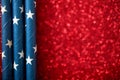 4th of July. Red abstract background from bokeh stars of glitters and straw cocktail. Memorial, President, Labor Day background Royalty Free Stock Photo