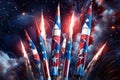 4th of July Rockets Celebration, Fireworks in USA in Patriotic Colors. Generative ai Royalty Free Stock Photo