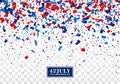 4th of July seamless festive design concept for Independence Day with scatter paper, stars in national American colors - red, Royalty Free Stock Photo