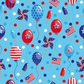 4th of July seamless pattern with balloons, flags and ice