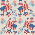 4th of July seamless pattern independence day backgrounds USA American icons Royalty Free Stock Photo