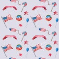 4th of july seamless pattern. Patriotic american holiday watercolor fabric texture in red and blue colors. Independence day of Ame