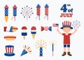 4th of July set. 4th July elements pack symbols and objects collection. Vector Illustration Royalty Free Stock Photo