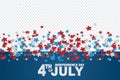 4th of July typography. USA Independence day backdrop with stars scattered on transparent background.