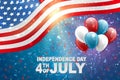 4th of July United States national Independence Day celebration background with American flag, confetti, and balloons. Party conce Royalty Free Stock Photo