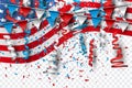 4th of July United States national Independence Day celebration  background with American flag, confetti, and falling paper. Party Royalty Free Stock Photo