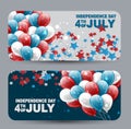 4th of July United States national Independence Day celebration banner set with blue, red, and white balloons for a website header Royalty Free Stock Photo
