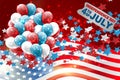 4th of July United States national Independence Day celebration glowing background with American flag, confetti, and balloons. Par Royalty Free Stock Photo