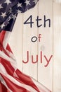 4th of July, the US Independence Day, light wooden banner, American flag