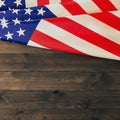 4th of July, the US Independence Day, place to advertise, wood background, American flag Royalty Free Stock Photo