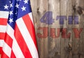 4th of July, the US Independence Day, place to advertise, wood background, American flag Royalty Free Stock Photo