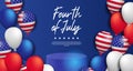 4th july of usa, american independence day ceremonial with podium product display and colorful balloon party celebration poster Royalty Free Stock Photo