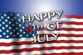 4th of July. The USA are celebrating patriotic holiday.  American flag waving with Happy 4th of July text. Light reflection in bac Royalty Free Stock Photo