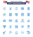 4th July USA Happy Independence Day Icon Symbols Group of 25 Modern Blues of american; burger; soda; usa; elephent