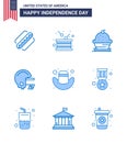 4th July USA Happy Independence Day Icon Symbols Group of 9 Modern Blues of american; football; independence; american; sweet