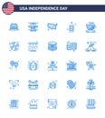 4th July USA Happy Independence Day Icon Symbols Group of 25 Modern Blues of ball; coffee; united; cup; wine