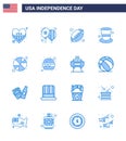 4th July USA Happy Independence Day Icon Symbols Group of 16 Modern Blues of ball; magic hat; ball; hat; american