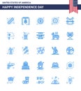 4th July USA Happy Independence Day Icon Symbols Group of 25 Modern Blues of building; sign; bird; star; men