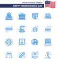 4th July USA Happy Independence Day Icon Symbols Group of 16 Modern Blues of dog; american; st; cap; usa