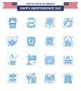 4th July USA Happy Independence Day Icon Symbols Group of 16 Modern Blues of heart; usa; adornment; football; american