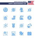 4th July USA Happy Independence Day Icon Symbols Group of 16 Modern Blues of house; usa festival; badge; pumpkin; plent