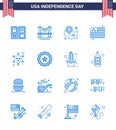 4th July USA Happy Independence Day Icon Symbols Group of 16 Modern Blues of military; usa; map; flag; location pin