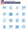 4th July USA Happy Independence Day Icon Symbols Group of 16 Modern Blues of muffin; cake; ice cream; usa; flag