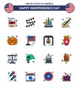 4th July USA Happy Independence Day Icon Symbols Group of 16 Modern Flat Filled Lines of country; pumpkin; fire; food; usa