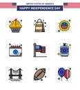 4th July USA Happy Independence Day Icon Symbols Group of 9 Modern Flat Filled Lines of flag; day; american; date; american