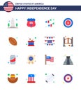 4th July USA Happy Independence Day Icon Symbols Group of 16 Modern Flats of ball; dollar; security; american; party