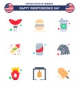 4th July USA Happy Independence Day Icon Symbols Group of 9 Modern Flats of cola; can; cola; beer; fireworks
